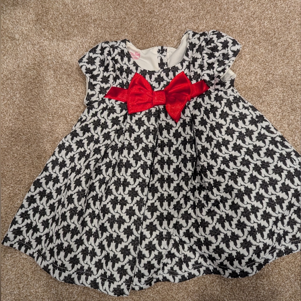 Nannette Baby EUC Baby Girl Dress Black White Red Bow 6-9 months